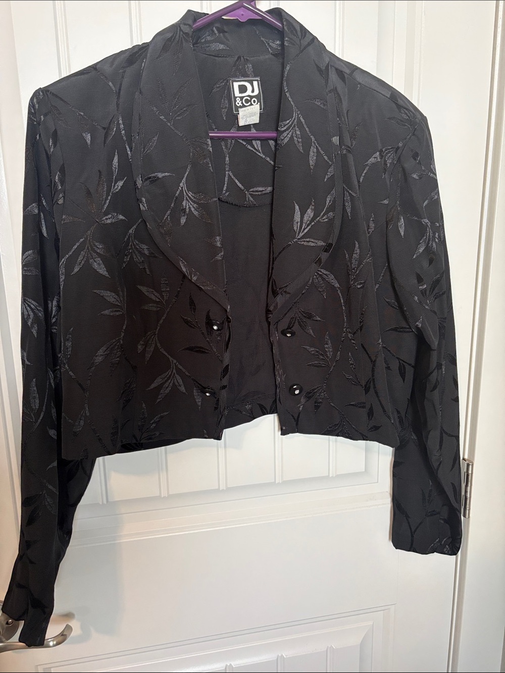 Vintage DJ & Co Black Botanical Jacquard Cropped Blazer 16 Whimsigoth